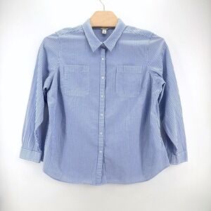 LL Bean Seersucker Shirt Womens 2X Blue White Striped Cotton Button Down